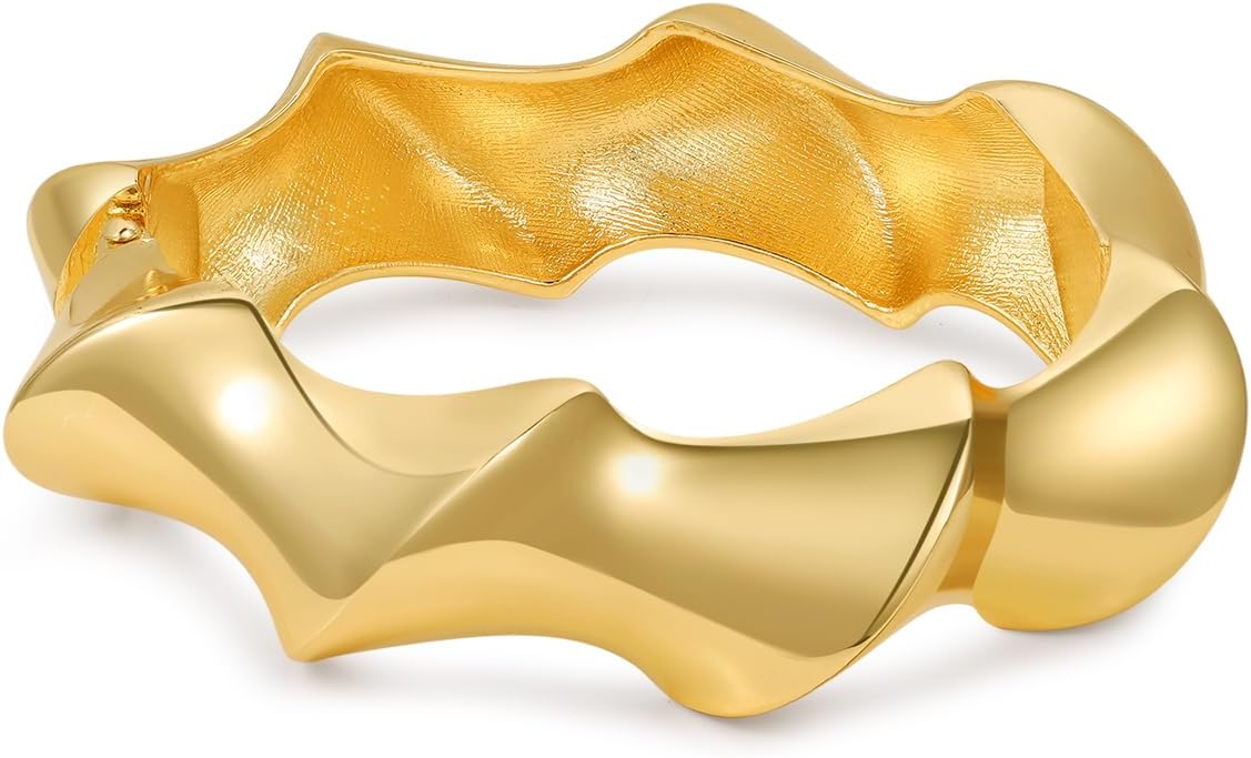 Chunky Gold/Silver Gold Cuff Bangle Bracelets for Women Trendy Hinged Cuff Open Wide Chunky Gold Bracelet Minimalist Bangle Jewelry Gift