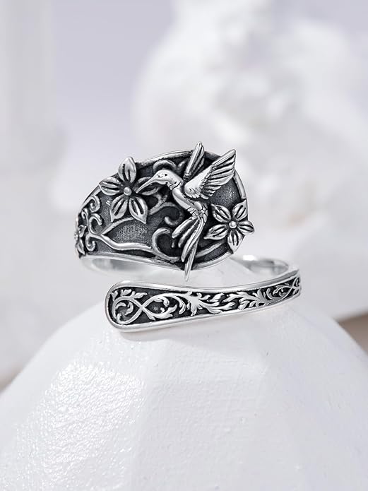 Midari Sun and Moon/Bee/Celtic/Life of Tree/Lotus Spoon Ring for Women 925 Sterling Silver Adjustable Ring Open Ring for Women Men Halloween Birthday Gift
