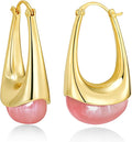 Long Oval Chunky Dangle 18K gold plated Hoops with Colored Resin Gemstone Statement Earrings for Women by SNGIA, (Green, Brown, Blue, Pink, White, Cream), Bold Drop Handmade Exaggerated Irregular Trendy Bohemian Jewelry Gifts, Unique Dangling Teardrop ...