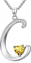 Valentines Day Gifts for Women Alphabet A to Z Initial Birthstone Pendant Necklaces for Women - 18k White Gold Plated Personalized Name Jewelry Valentine Mothers Day Birthday Gifts for Women Her Girlfriend