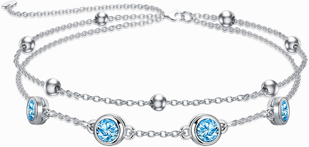 Dorunmo 925 Sterling Silver Birthstone Anklet Bracelets for Women Birthday Mother's Day Jewelry Gifts for Wife Girlfriend Mother Her