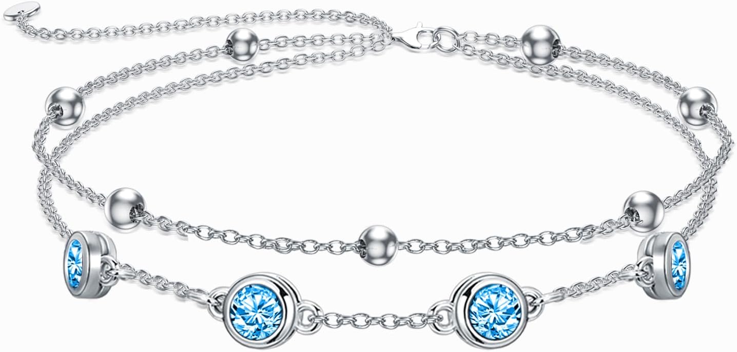 Dorunmo 925 Sterling Silver Birthstone Anklet Bracelets for Women Birthday Mother's Day Jewelry Gifts for Wife Girlfriend Mother Her