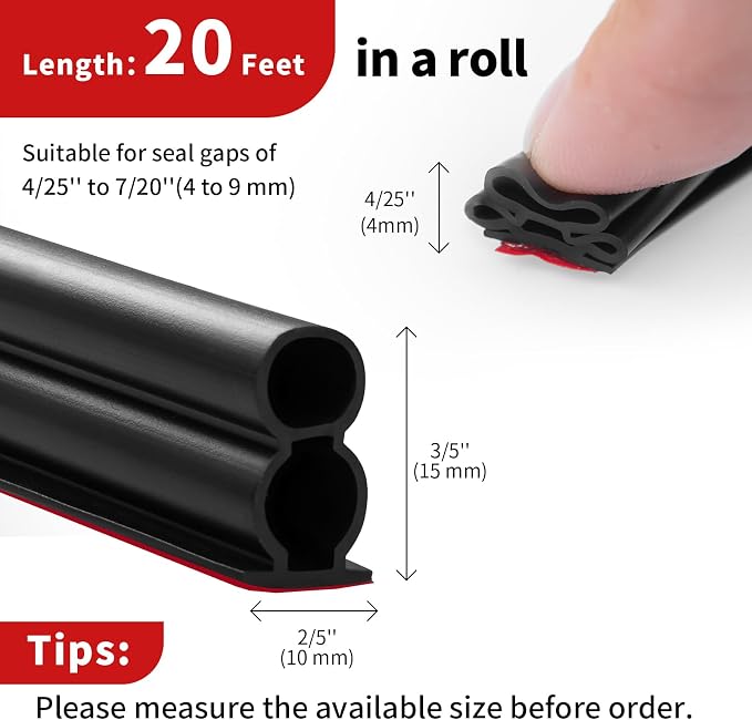 20 Feet Rubber Door Weather Stripping Door Seal Large Gap, Self-Adhesive Extra - Image 6