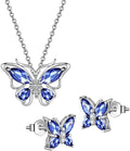 925 Sterling Silver Birthstone Butterfly Jewelry Women Crystal Animal Cute Butterflies Birthday Necklace/Earring/Ring/Bracelet Sets Birth Stone Statement Anniversary Jewellery