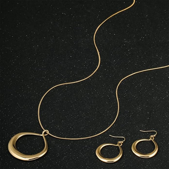 Madison Tyler Gold Plated Jewelry Set for Women | Silver Teardrop Pendant Necklace Trendy | Long Necklace with Snake Chain | Fashion Dangle Earring Set