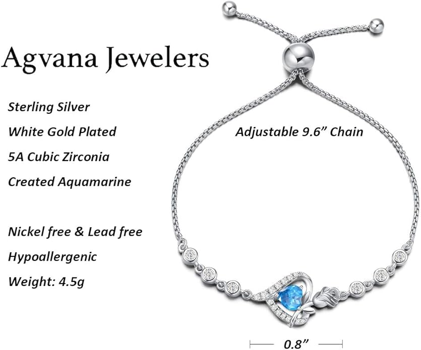 AGVANA Valentines Day Gifts Rosy Reverie Birthstone Bracelet for Women Sterling Silver Genuine or Created Gemstone Tennis Bracelet Rose Heart Jewelry Anniversary Birthday Gifts for Women Mom Wife Her