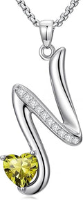 Valentines Day Gifts for Women Alphabet A to Z Initial Birthstone Pendant Necklaces for Women - 18k White Gold Plated Personalized Name Jewelry Valentine Mothers Day Birthday Gifts for Women Her Girlfriend