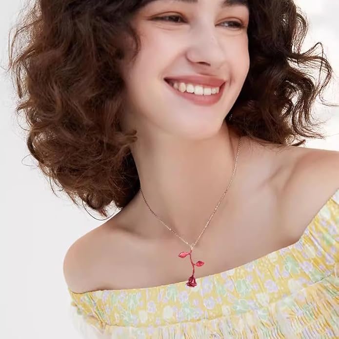 ONLYJUMP Rose Alloy Necklace for Women Heart Pendant Copper Zircon Light Luxury Fashion Jewelry Dainty Romantic Statement Necklace for Daily Wear Ideal Valentine's Day Anniversary Birthday Gift