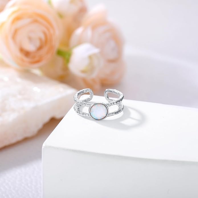 Sterling Silver Blue Butterfly Opal Rings for Women,Butterfly Open Ring Butterfly Ring Butterfly Adjustable Ring Opal Ring Jewelry Gift for Hers Ring Adjustable Size 6-9-1