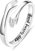 Yesteel S925 Sterling Silver Hug Ring for Women Teen Girls, Adjustable Ring Jewelry Mothers Day Birthday Gifts for Daughters Mom Sister Wife Friends Grandma