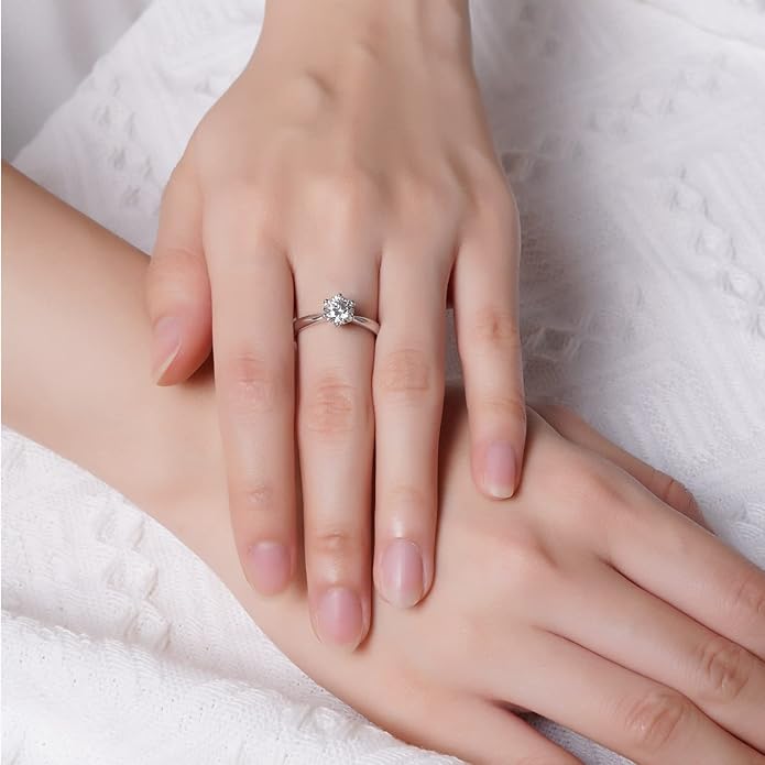 Atylyk 1 Carat Moissanite Adjustable Engagement Ring Wedding Promise 925 Sterling Silver Solitaire Rings for Women