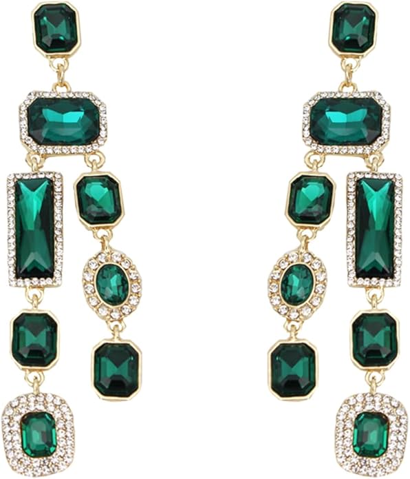 Vintage Rectangle Teardrop Chandelier Earrings, Art Deco Wedding Austrian Crystal Drop Dangle Earrings for Women Party Prom