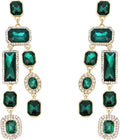 Vintage Rectangle Teardrop Chandelier Earrings, Art Deco Wedding Austrian Crystal Drop Dangle Earrings for Women Party Prom