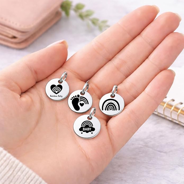 SM Design Pregnancy & New Baby Charm Set – Set of 4 Meaningful Stainless Steel Charms – Great for Crafting, Making Bracelets and Necklaces - Meaningful Keepsake Charms for Expecting & New Moms