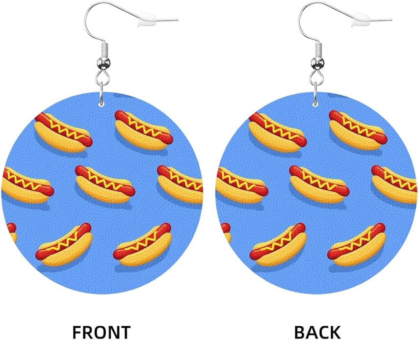 Swono Dinosaurs Round Faux Leather Earrings for Women Adorable Funny Cartoon Dragon Animal Tree Funny Lightweight Double-Side Printed Drop Dangle Earring for Birthday Party Gift