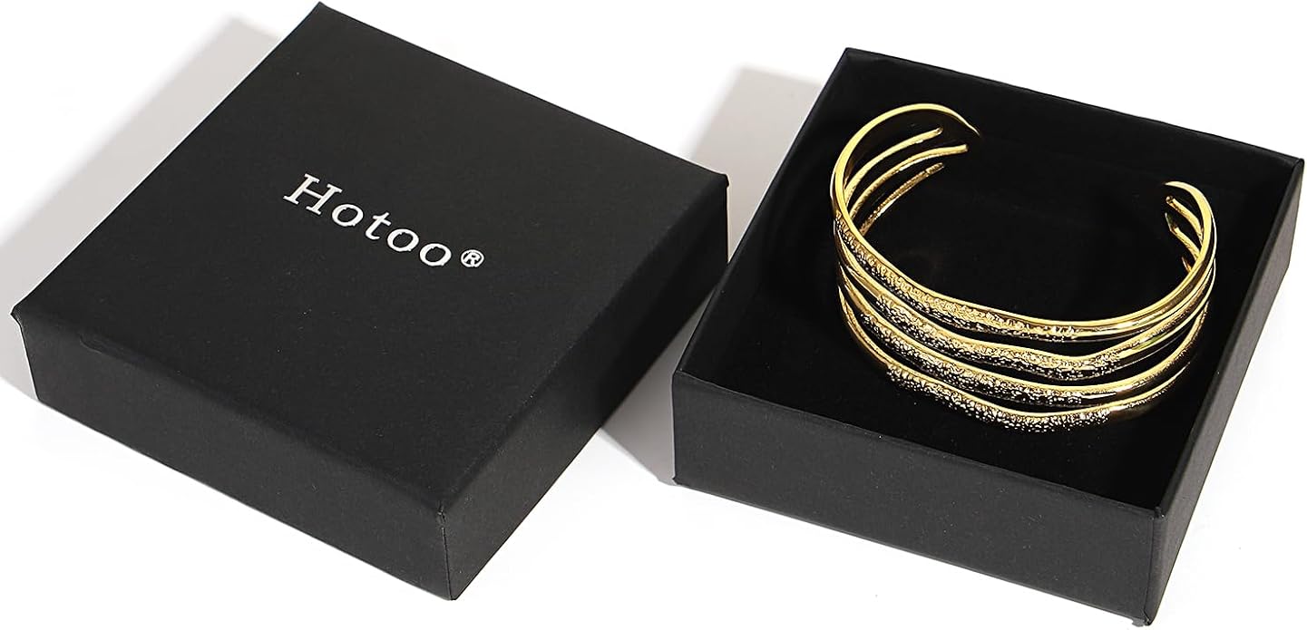 hotoo Gold Open Cuff Bangles Wide Woven Bracelets For Women Stainless Steel Stackable Jewelry For Xmas Birthday Gifts
