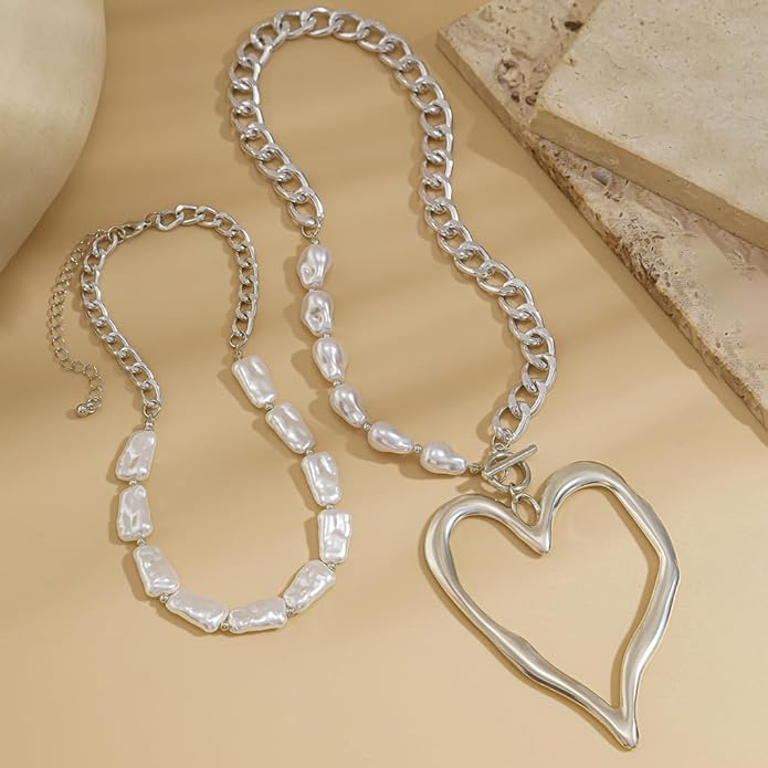 Chunky Gold Heart Necklace for Women,Y2K Big Heart Statement Necklace Long Puffy Hearts Chain Charm Necklaces Trendy Jewerly