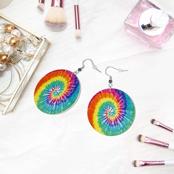 Swono Dinosaurs Round Faux Leather Earrings for Women Adorable Funny Cartoon Dragon Animal Tree Funny Lightweight Double-Side Printed Drop Dangle Earring for Birthday Party Gift