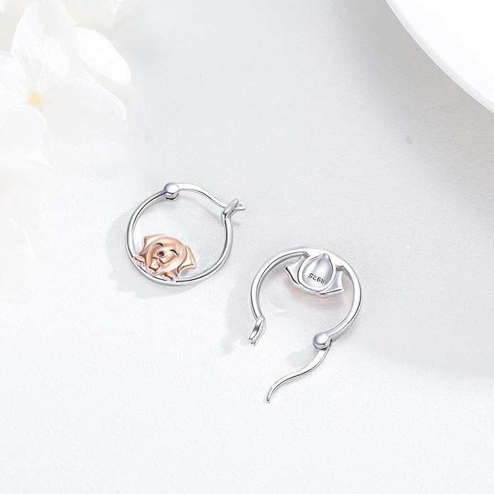 JUSTKIDSTOY Hypoallergenic Panda/Unicorn/Hummingbird/Dolphin Hoop Earrings for Women 925 Sterling Silver Animal Huggie Hoop Earrings Jewelry Gifts for Sensitive Ears
