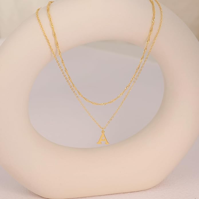 14K Gold Plated Initial Necklaces for Women Dainty Layered Letter Pendant Necklace Cute Choker Necklace Gift Trendy Stuff Personalized Jewelry Stack for Women Her