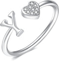 Valentines Day Gift Initial Rings for Teen Girls - S925 Heart Sterling Silver Rings for Teen Girls | 14K Gold/Rose Gold/Sterling Silver Plated Ring for Girls Kids Women Ring for Teenager Girls Gifts Adjustable, No Tarnish, Hypoallergenic