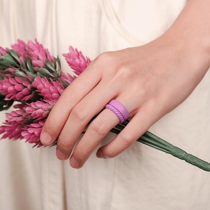 Egnaro Women's Bridal Rings Sets, Inner Arc Ergonomic Breathable Design Silicone Rubber Wedding Bands
