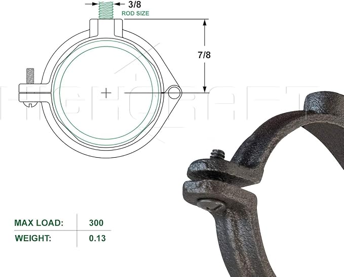 HIGHCRAFT HINGB-12-10 Industrial Decor Hinged Split Ring Pipe Hanger 1/2 in. - Image 6