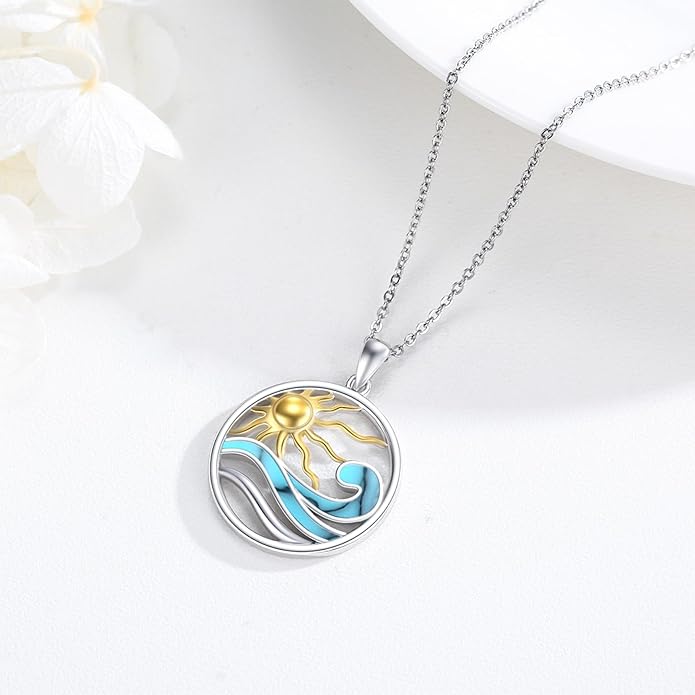 Midir&Etain Ocean Necklace 925 Sterling Silver Blue Opal Necklace Starfish/Flip Flop/Shark Pendant Beach Ocean Jewelry for Women