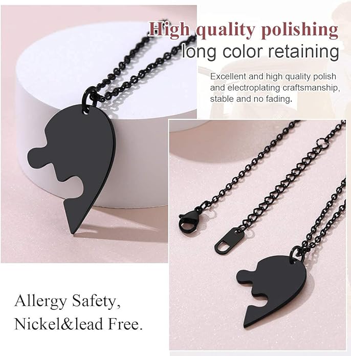FindChic Personalized Matching BFF Necklace for 2/3/4/5/6 Puzzle Name Heart Pendant Stainless Steel Couple Necklace Set Customized Necklaces for Teen Girls