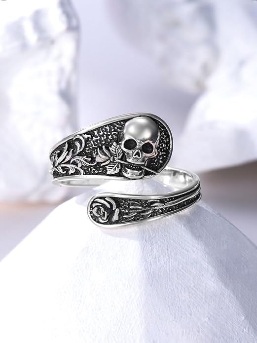 Midari Sun and Moon/Bee/Celtic/Life of Tree/Lotus Spoon Ring for Women 925 Sterling Silver Adjustable Ring Open Ring for Women Men Halloween Birthday Gift