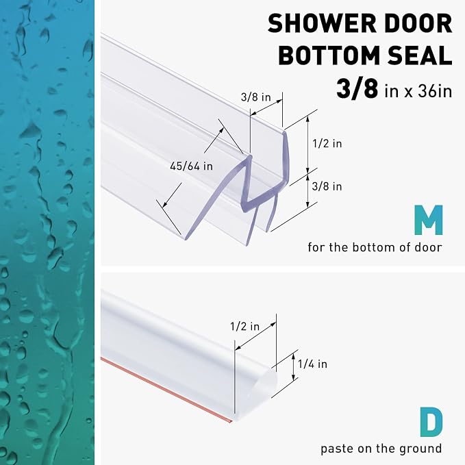 Shower Door Bottom Seal, Frameless Glass Shower Door Seal Strip, Stop Shower - Image 2