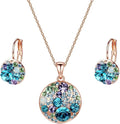 EVEVIC Austrian Crystals Round Disc Pendant Necklace Earrings for Women 14K Gold Plated Hypoallergenic Jewelry Sets