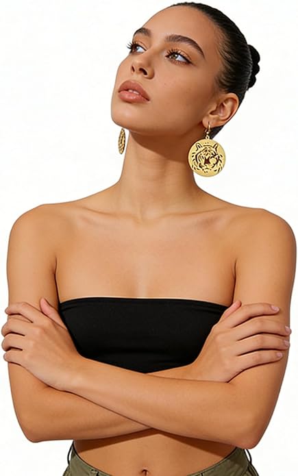 WCRAZYE Tiger Head Earrings for Women, Lightweight Gold, Football Team Spirit Mascot, Animal Inspired Game Day Jewelry