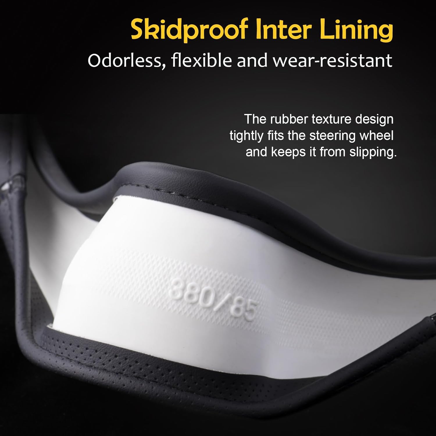 Steering Wheel Cover Black White, Carbon Fiber Car Steering Wheel Covers with Coasters Universal 14.5-15 inch Leather Microfiber Breathable Anti-Slip Steering Wheel Accessories Set