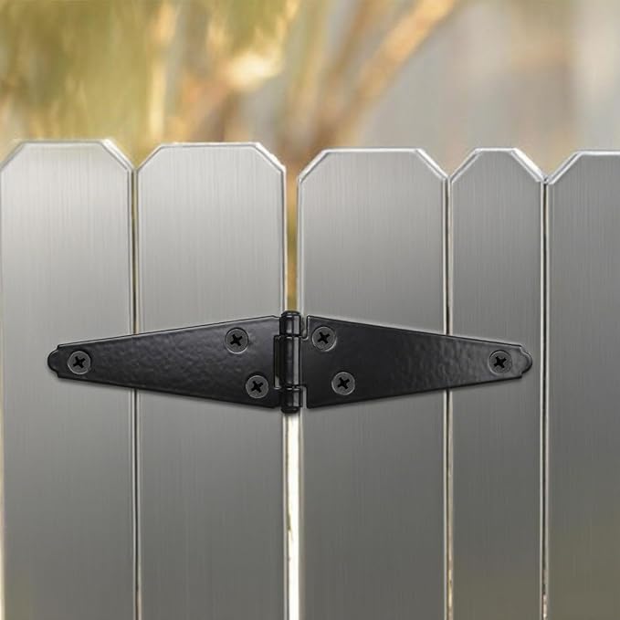 T Tulead Gate Hinges Black Shed Hinge Iron Strap Hinges 6-Inch, Furniture Door - Image 5