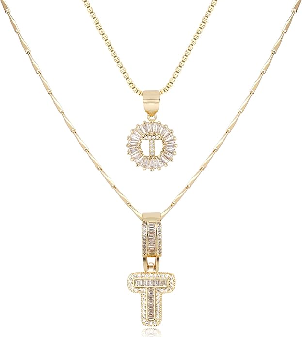 14K Gold Plated Alphabet Necklace Cubic Zirconia Letter Pendant, Personalized Name Jewelry Gift for Women, Customizable A-Z, Birthday/Mothers Day Gifts for Womens