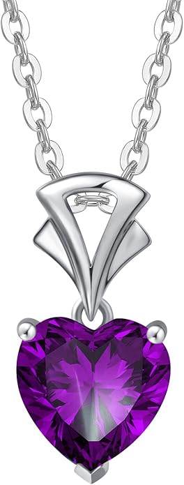 Agvana Valentines Day Gifts 14K White Gold Gemstone Pendant with Sterling Silver Chain 8mm Heart Birthstone Necklace for Women Fine Jewelry Anniversary Birthday Gifts for Women Mom Wife Girlfriend Her
