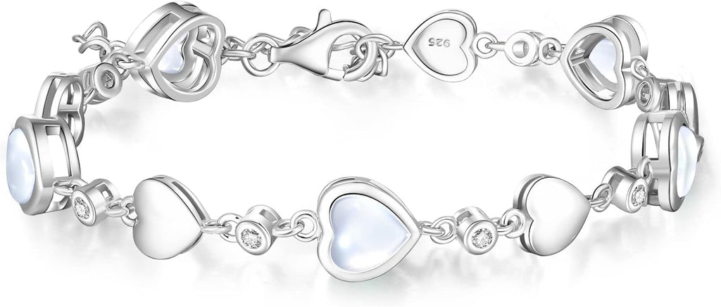 Carleen Birthstone Bracelets for Women 925 Sterling Silver Five Heart Station Created Gemstone Tennis Bracelet Jewelry Anniversary Birthday for Wife, 7"+1.2" Extender