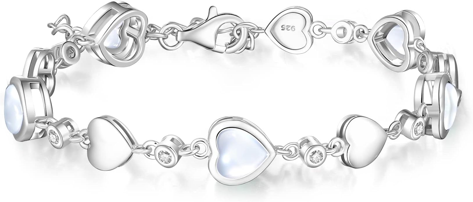 Carleen Birthstone Bracelets for Women 925 Sterling Silver Five Heart Station Created Gemstone Tennis Bracelet Jewelry Anniversary Birthday for Wife, 7"+1.2" Extender
