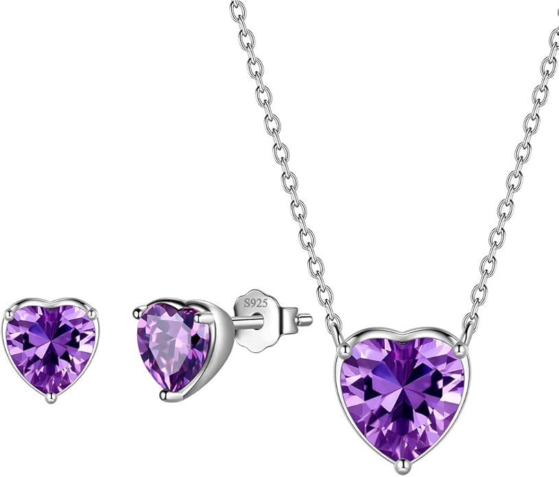Aurora Tears Hearts Necklace Earrings Jewelry Sets - Women 925 Sterling Silver Birthstone Pendants Earrings Set Crystal Wedding Birthday Jewelry