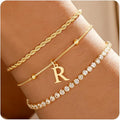Valentines Day Gifts for Her Kids - Dainty Gold Bracelets for Women Personalized Gold/Silver Initial Bracelet Stack Stackable Rope Box Chain Tennis Bracelets for Girls Jewelry Set