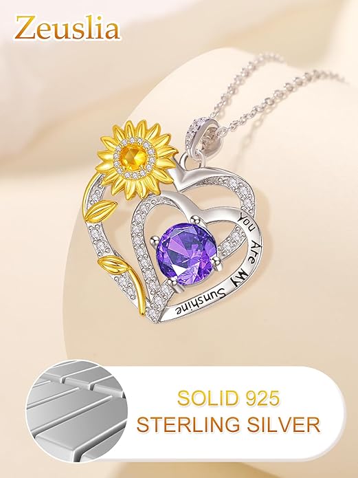 Valentine's Day Gifts for Wife 925 Sterling Silver Double Birthstone Pendant Necklaces I Love You for Always and Forever Necklace Anniversary Birthday Gifts for Wife Girlfriend Mom Her