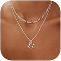 Initial Necklaces for Women Dainty Gold Silver Layered Letter Pendant Necklace Cute Figaro Chain Choker Necklace Personalized Trendy Stuff Jewelry Stack Gift for Women Her