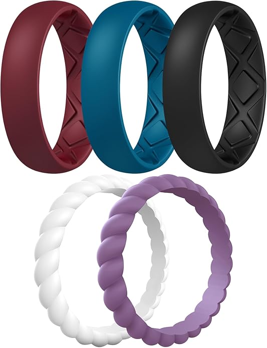 Egnaro Women's Bridal Rings Sets, Inner Arc Ergonomic Breathable Design Silicone Rubber Wedding Bands