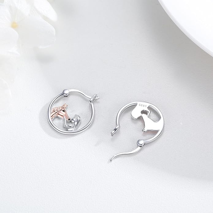 JUSTKIDSTOY Hypoallergenic Panda/Unicorn/Hummingbird/Dolphin Hoop Earrings for Women 925 Sterling Silver Animal Huggie Hoop Earrings Jewelry Gifts for Sensitive Ears