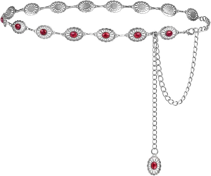 FIORETTO Metal Waist Chain Link Belt for Women Western Cowgirl Boho Turquoise Belts for Dress Jeans Country Concert Outfit