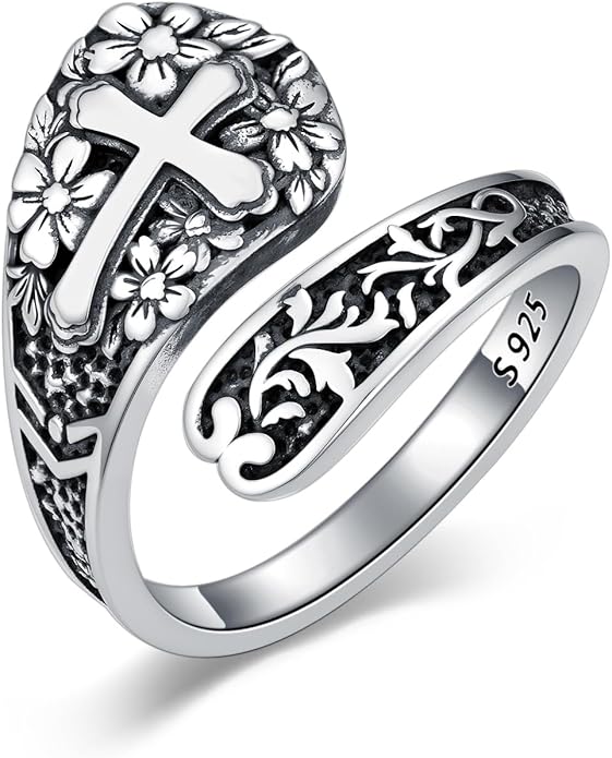 Midari Sun and Moon/Bee/Celtic/Life of Tree/Lotus Spoon Ring for Women 925 Sterling Silver Adjustable Ring Open Ring for Women Men Halloween Birthday Gift