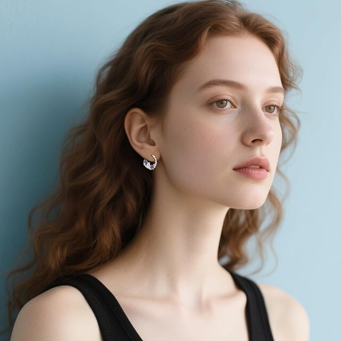 JUSTKIDSTOY Hypoallergenic Panda/Unicorn/Hummingbird/Dolphin Hoop Earrings for Women 925 Sterling Silver Animal Huggie Hoop Earrings Jewelry Gifts for Sensitive Ears