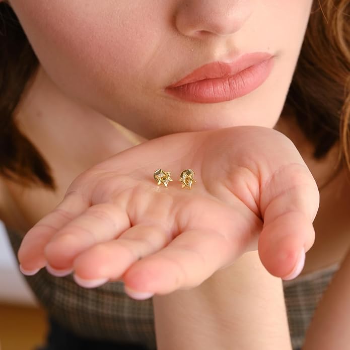 14K Yellow Gold Vermeil Earrings for Women, Hypoallergenic 925 Sterling Silver Minimalist Dainty Jewelry, CZ Accent Stud Hoop & Dangle Earrings, Gift for Her