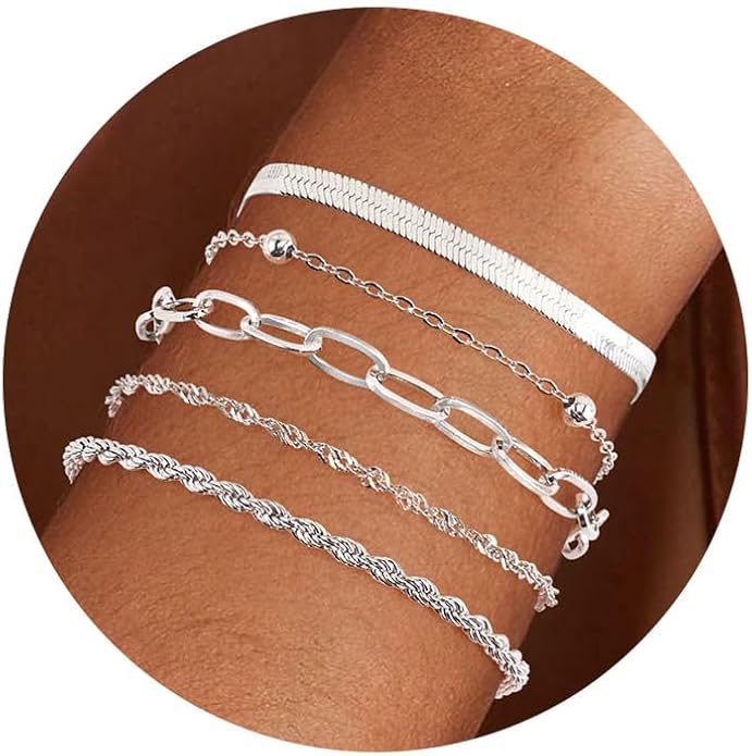 VIBILIA Dainty Gold Chain Bracelet for Women Trendy Stackable Adjustable Layered Metal Bracelet Gold Plated Twist Link Figaro Chain Paperclip Bracelets Fashion Jewelry